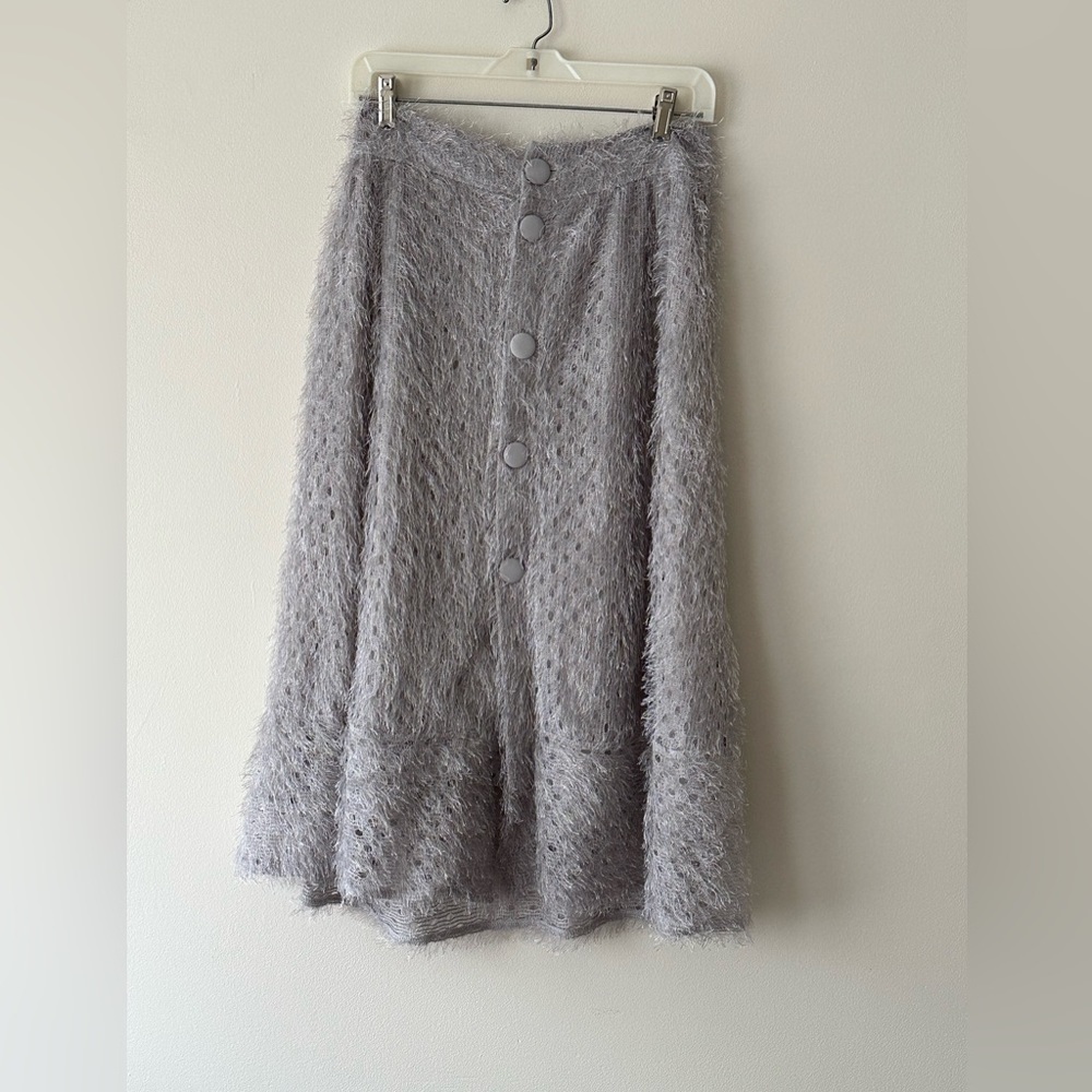 Uterque Feathered Fringe Button Up Maxi Skirt Western Size 28 Rare Designer